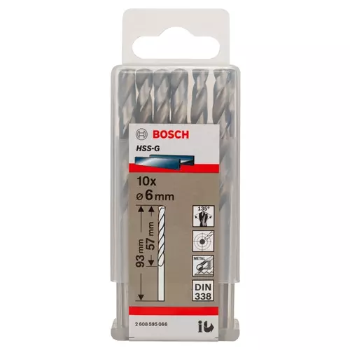 BOSCH Špirálový vrták PRE Metal HSS-G štandardnej dĺžky, 6 × 57 × 93 mm, 10 ks (20)