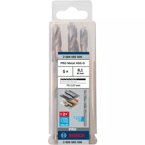 BOSCH Špirálový vrták PRE Metal HSS-G štandardnej dĺžky, 8,1 × 75 × 117 mm, 5 ks (3)