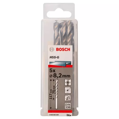 BOSCH Špirálový vrták PRE Metal HSS-G štandardnej dĺžky, 8,2 × 75 × 117 mm, 5 ks (20)