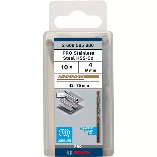 BOSCH Špirálový vrták do kovu PRO Stainless Steel HSS-Co, 4 × 43 × 75 mm, 10 ks (3)