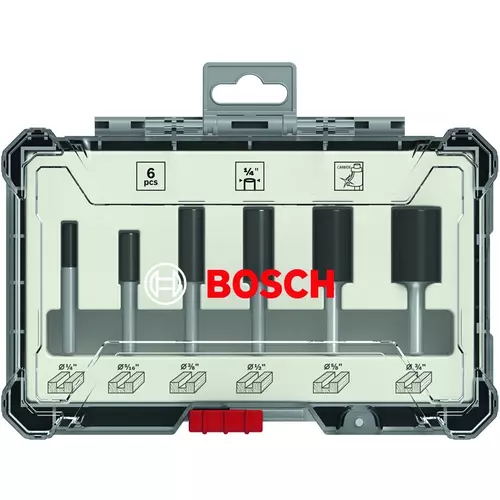 BOSCH Sada frézovacích bitov, 6 ks, rovné bity, 1/4