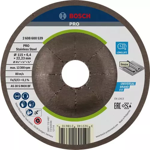 BOSCH Brúsny kotúč PRO Stainless Steel, 115 x 6 x 22,23 mm (4)