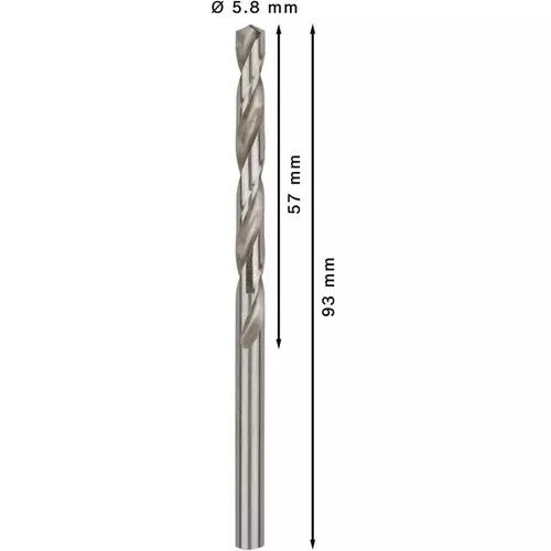 BOSCH Špirálový vrták PRE Metal HSS-G štandardnej dĺžky, 5,8 × 57 × 93 mm, 10 ks