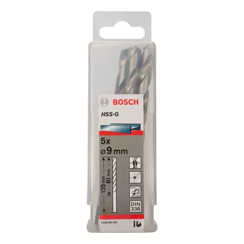 BOSCH Špirálový vrták PRE Metal HSS-G štandardnej dĺžky, 9 × 81 × 125 mm, 5 ks (20)