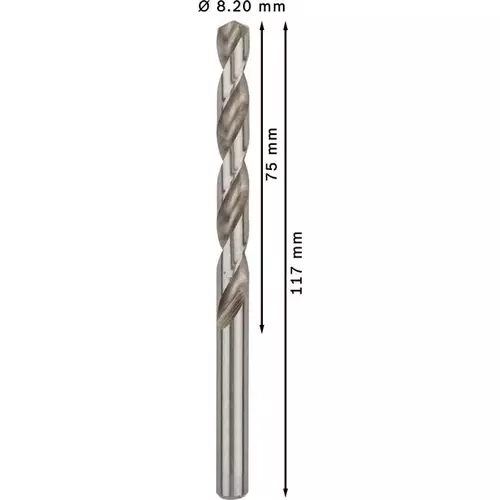 BOSCH Špirálový vrták PRE Metal HSS-G štandardnej dĺžky, 8,2 × 75 × 117 mm, 5 ks