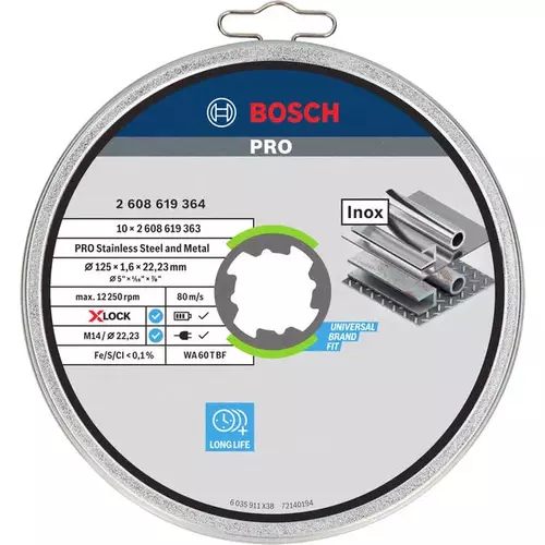 BOSCH Rezací kotúč PRO Stainless Steel and Metal, 125 × 1.6 × 22,23 mm, X-LOCK, rovný, 10 ks (3)