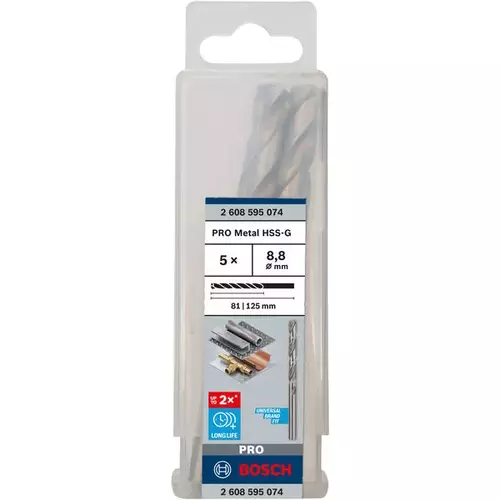 BOSCH Špirálový vrták PRE Metal HSS-G štandardnej dĺžky, 8,8 × 81 × 125 mm, 5 ks (3)