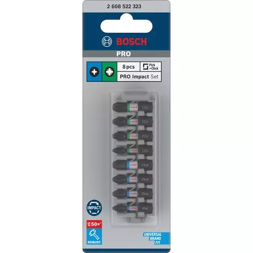 BOSCH Sada skrutkovacích bitov PRO Impact, PH1, PH2 (×2), PH3, PZ1, PZ2 (×2), PZ3, 25 mm, 8 ks (3)