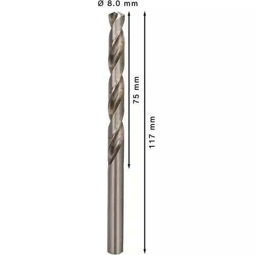 BOSCH Špirálový vrták PRE Metal HSS-G štandardnej dĺžky, 8 × 75 × 117 mm, 5 ks
