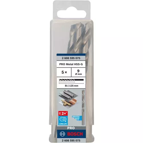 BOSCH Špirálový vrták PRE Metal HSS-G štandardnej dĺžky, 9 × 81 × 125 mm, 5 ks (3)