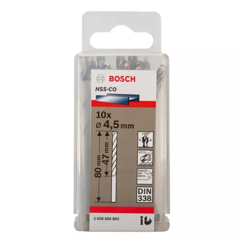 BOSCH Špirálový vrták do kovu PRO Stainless Steel HSS-Co, 4.5 × 47 × 80 mm, 10 ks (19)