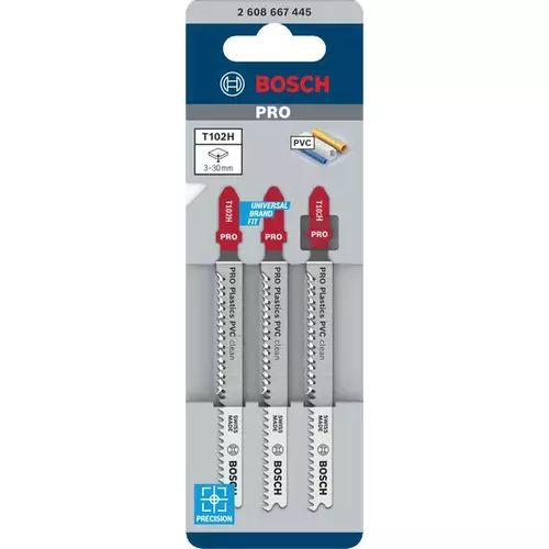 BOSCH List do priamočiarej píly PRO Plastics PVC clean T102H 100 mm, 3 ks