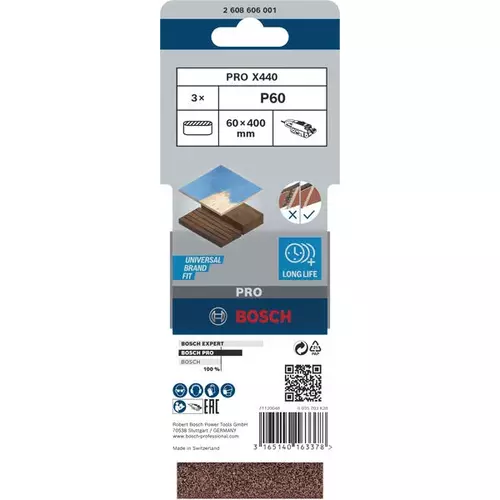 BOSCH Brúsny pás PRO X440, 60 × 400 mm, G60, 3 ks (3)