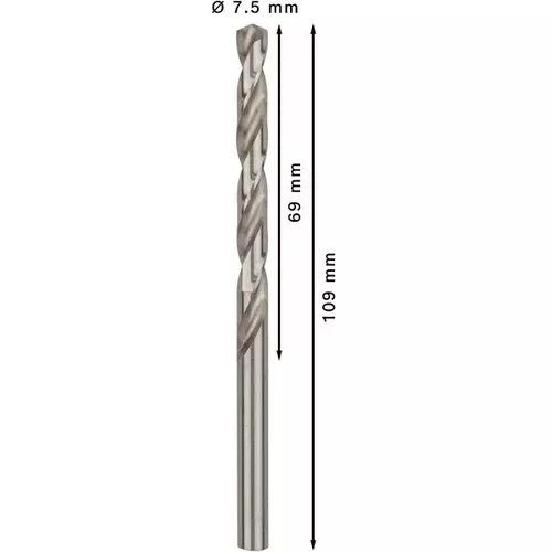BOSCH Špirálový vrták PRE Metal HSS-G štandardnej dĺžky, 7,5 × 69 × 109 mm, 10 ks
