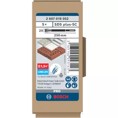 BOSCH Sada plochých sekáčov PRO SDS plus-5C, 20 × 250 mm, 5 ks
