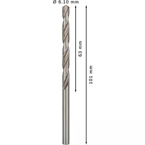 BOSCH Špirálový vrták PRE Metal HSS-G štandardnej dĺžky, 6,1 × 63 × 101 mm, 10 ks