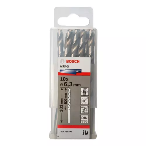 BOSCH Špirálový vrták PRE Metal HSS-G štandardnej dĺžky, 6,3 × 63 × 101 mm, 10 ks (20)
