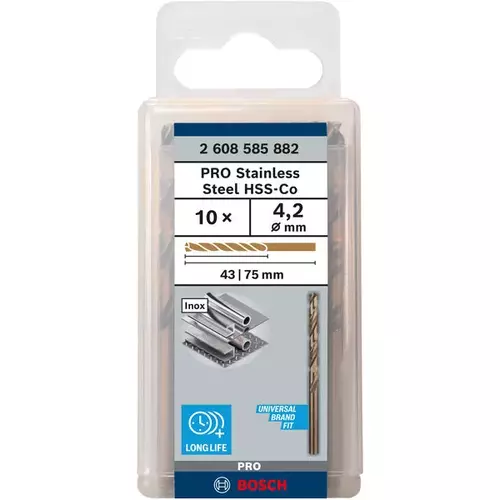 BOSCH Špirálový vrták do kovu PRO Stainless Steel HSS-Co, 4.2 × 43 × 75 mm, 10 ks (3)