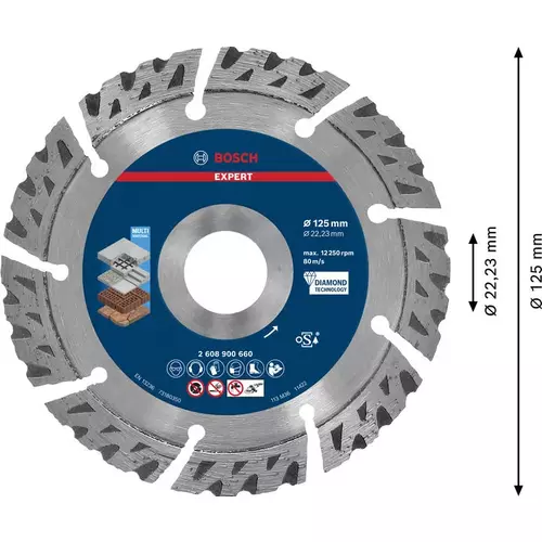 BOSCH Diamantový rezací kotúč EXPERT MultiMaterial, 125 x 22,23 x 2,2 x12 mm