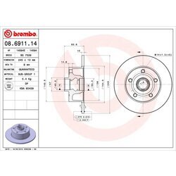 Brzdový kotúč BREMBO 08.6911.14