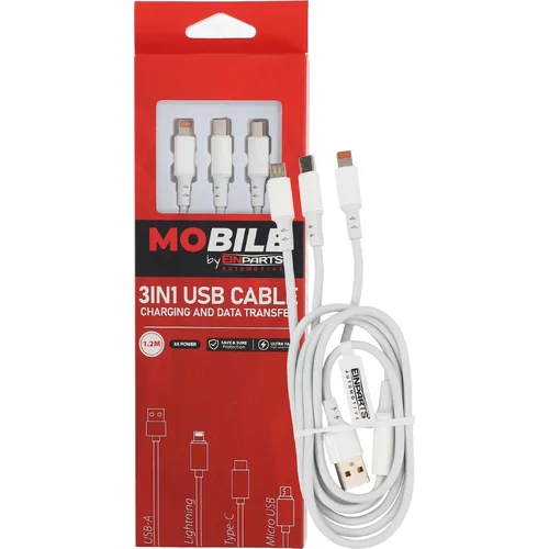 Kábel na nabíjanie telefónu 3v1 USB 1,2 m biely EinParts EPMOB08