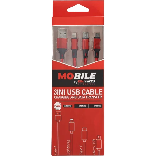 Kábel 3v1 usb-a usb-c lightning 1,2 m EinParts EPMOB10 (EinParts Automotive) - obr. 4