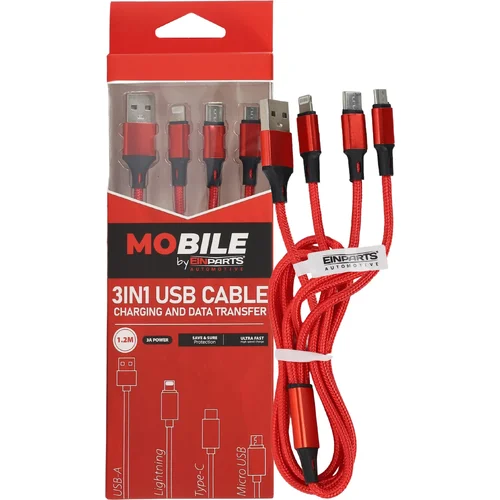 Kábel 3v1 usb-a usb-c lightning 1,2 m EinParts EPMOB10