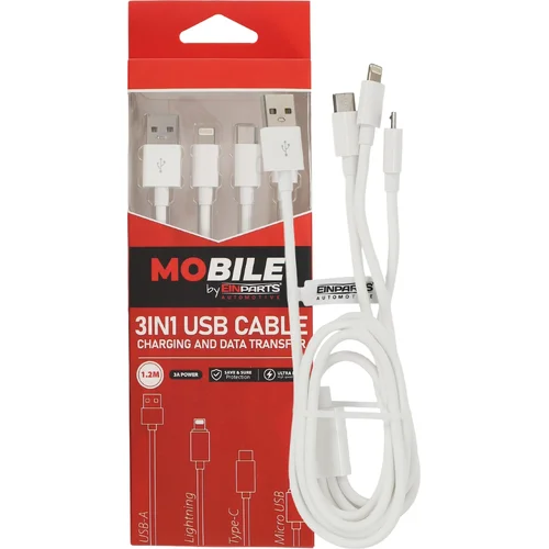 Kábel 3v1 usb-a usb-c lightning 1,2 m EinParts EPMOB06