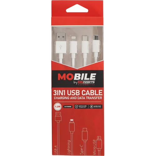 Kábel 3v1 usb-a usb-c lightning 1,2 m EinParts EPMOB06 (EinParts Automotive) - obr. 4