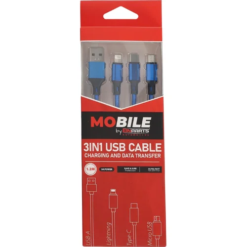 Kábel 3v1 usb-a usb-c lightning 1,2 m EinParts EPMOB11 (EinParts Automotive) - obr. 4