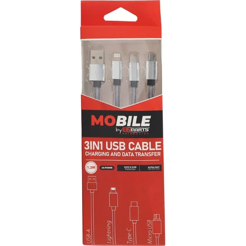 Kábel 3v1 usb-a usb-c lightning 1,2 m EinParts EPMOB09 (EinParts Automotive) - obr. 5