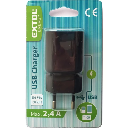 Nabíjačka USB, 100-240V, výstup 5V/2,4, 100-240V, 1xUSB (2,4A/12W), ENERGY /EXTOL/ - obr. 1