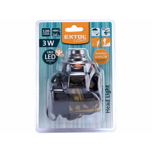 Čelovka 3W CREE XPE LED, 120lm, 3xAAA, spínanie pohybovým senzorom, LIGHT /EXTOL/ - obr. 1
