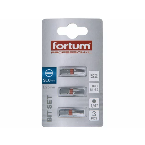Bit plochý 3ks, 8x25mm, S2, /FORTUM/ - obr. 1