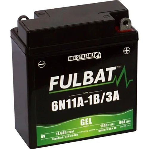 Batéria 6V FULBAT 6N11A-1B/3A GEL, 11Ah, 90A, bezúdržbová GEL technológia 121x58x130, (aktivovaná vo výrobe)