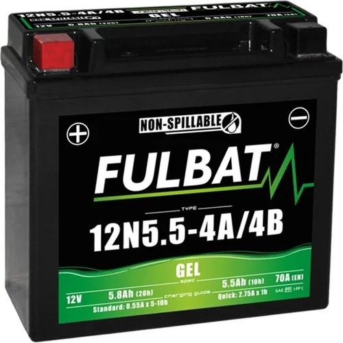 Batéria 12V FULBAT 12N5.5-4A/4B GEL, 12V, 5.5Ah, 70A, bezúdržbová GEL technológia 135x60x130, (aktivovaná vo výrobe)