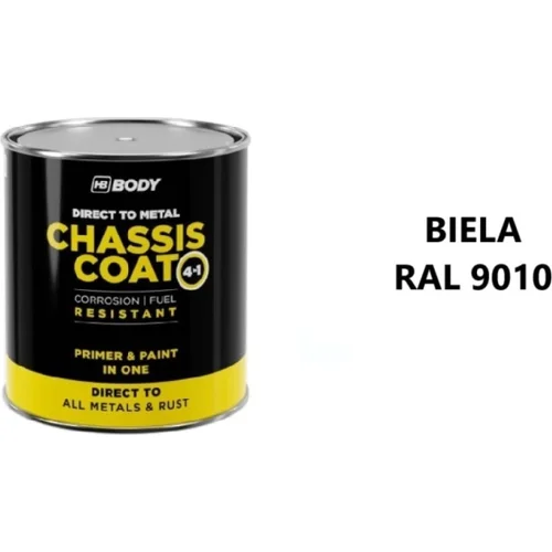 Farba na kov HB BODY 410 chassis coat, polomat - farba na kov a strechy 4 v 1 RAL 9010 biela 750ml