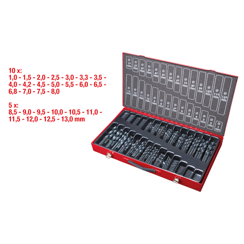Sada špirálových vrtákov HSS-R, 230-dielna, 1-13 mm