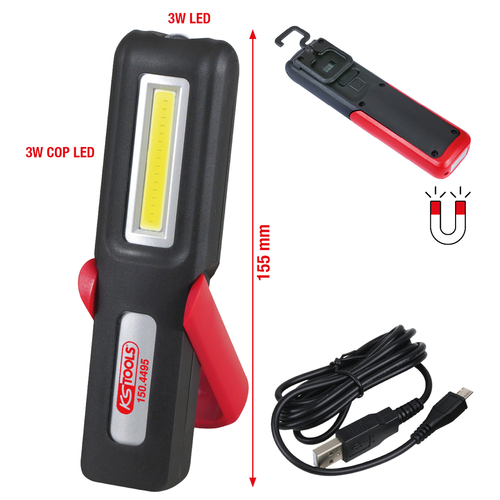 Mobilná dielenská ručná lampa, sklápacia, 3 W COB LED