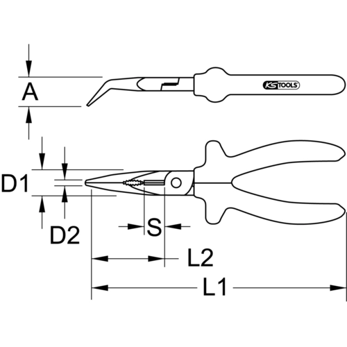 ERGOTORQUE úzke ploché kliešte, zahnuté, 165mm /KS-Tools/ - obr. 5