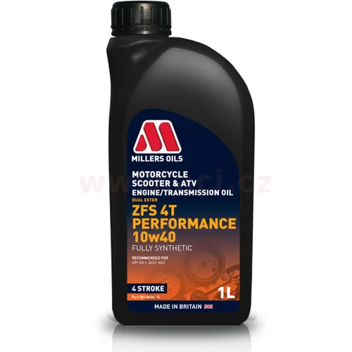 MILLERS OILS plne syntetický olej pre 4-takt. motory motocyklov Motorsport ZFS 4T Performance 10w40 1l