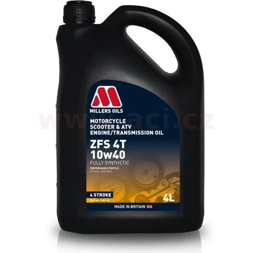 MILLERS OILS ZFS 10w40, plne syntetický olej pre 4T motory, vhodný pre aplikácie s mokrou spojkou 4 l