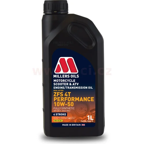 MILLERS OILS ZFS 4T Performance 10w50 - plne syntetický esterový olej pre 4T motory, mokrá spojka, JASO MA2 1 l