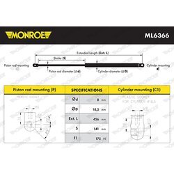 Plynová vzpera pre zadné sklo MONROE ML6366 - obr. 2
