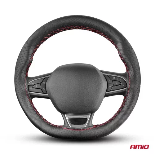 Poťah volantu šnurovací, čierny, perforovaný červená niť 38-39 cm /OTOM/ - obr. 1