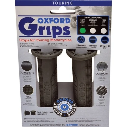 Tmavosivá guma OXFORD OX604 gripy Touring, tvrdosť gumy medium, na riadítka s priemerom 22 mm, pár)