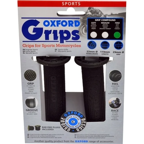 Čierna guma OXFORD OX603 gripy Sport, tvrdosť gumy medium, na riadítka s priemerom 22 mm, pár)