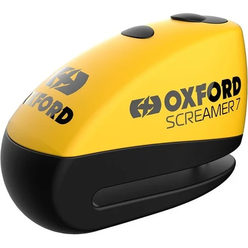 Zámok kotúčovej brzdy SCREAMER 7 OXFORD LK290 (integrovaný alarm, žltý/čierny, priemer čapu 7 mm)
