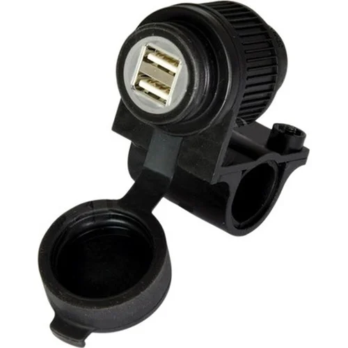 USB zásuvka 5V/2A OXFORD EL102 2 vstupy s objímkou pre uchytenie k riadítkam a trubkám s priemerom 22 a 25 mm