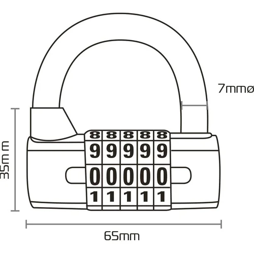 Zámok U profil 5-DIGIT LK102 (priemer čapu 7 mm, čierna) /OXFORD/ - obr. 2